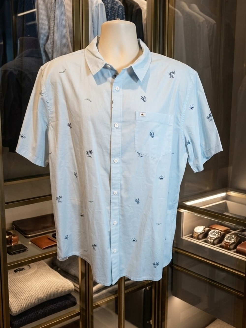 904 Quiksilver Men's Large Sundays Mini Print Short Sleeve Button Down Shirt